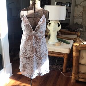 Free People Lace Overlay Dress in White and Ivory